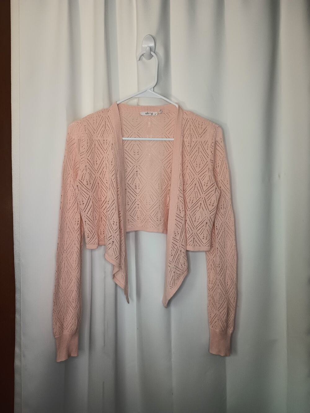 Vtg Y2K Crochet Shrug Cardigan Small Pink Coquette Fairy Soft Girl